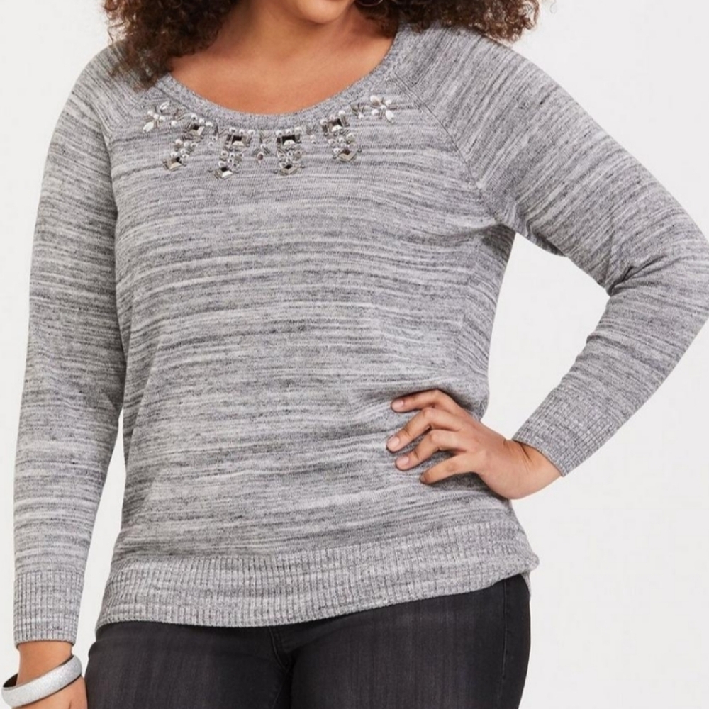 Torrid Modest Office Gray Marled Embellished Sweater Size 1X
